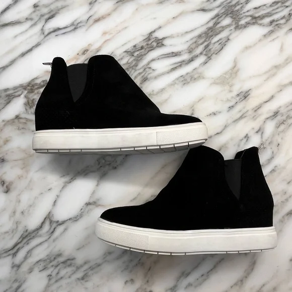 New! INC Suede Tayla Sneakers Hi-Top Black Platform Wedge Heel Fashion Sneaker - Picture 7 of 13